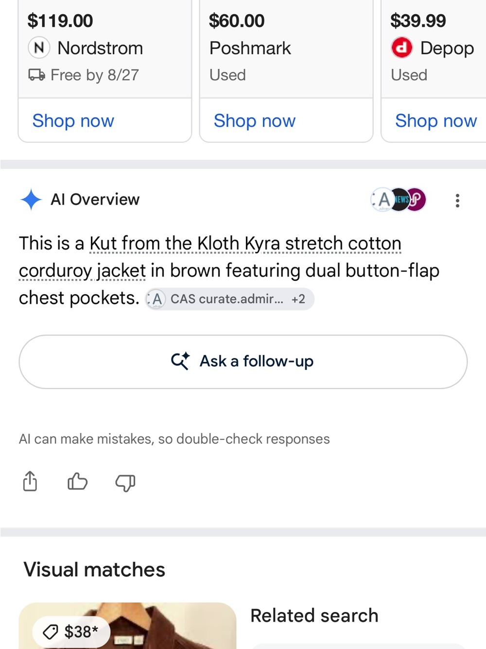 Kut from the Kloth Kyra Stretch Corduroy Jacket in Brown - Picture 3 of 8